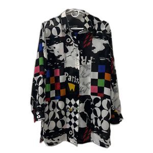 Pierre Balmain Paris Womens Black Multicolor Geo Paris Print Lng Sleeve Top Sz 2